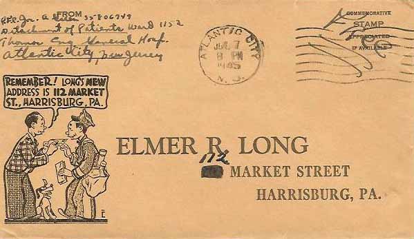 An address change cachet by John Coulthard sent to Elmer R. Long's customers