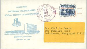 U.S. Scott #UX51 - Social Security Administration #2 [not FDC, date 9-28-1964]