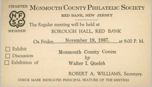 Monmouth County Philatelic Society on, 11-19-1937 Meeting