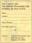 Oshkosh Memorabilia Club Membership Form scan